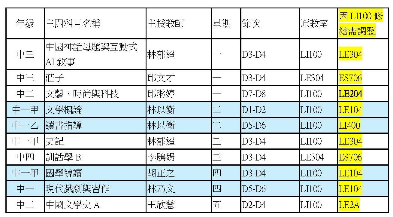 100 換教室